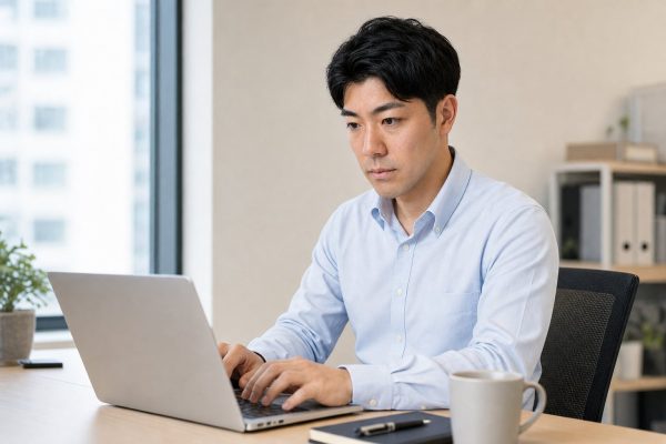 パソコン作業をする男性の横顔