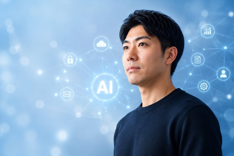 AIの光を見上げる男性