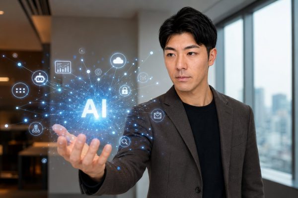 AIの光を差し出す男性