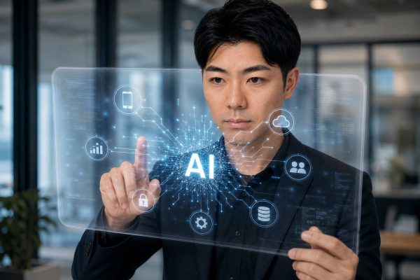 AIパネルを指でタップする男性