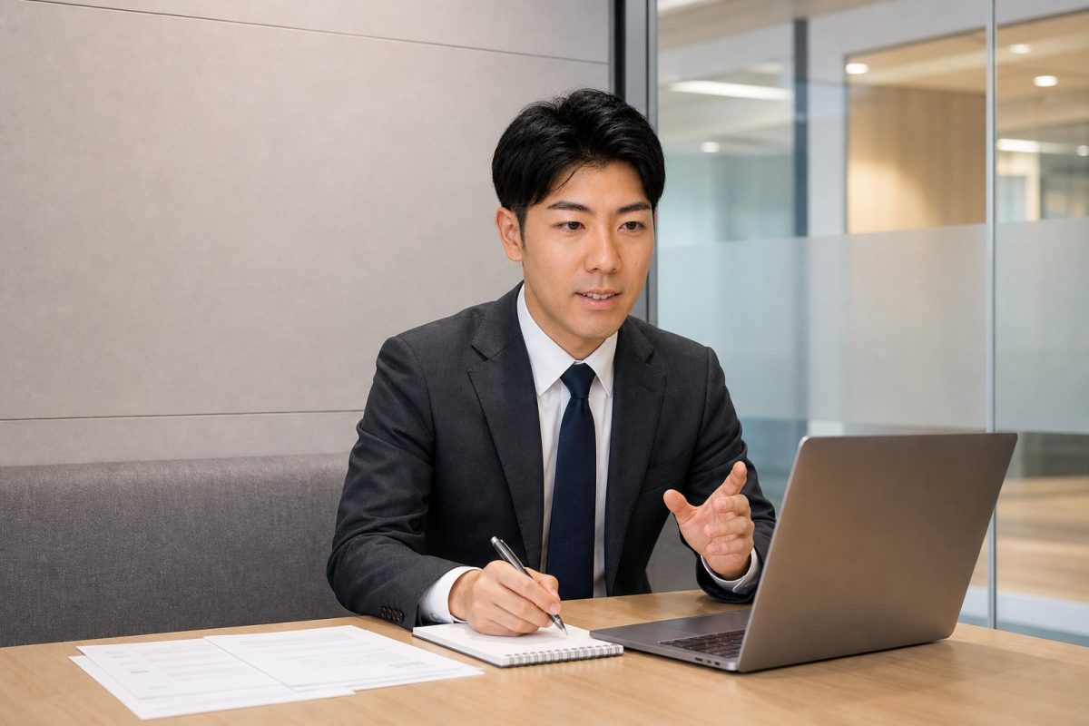オンライン面接を行う採用担当の男性