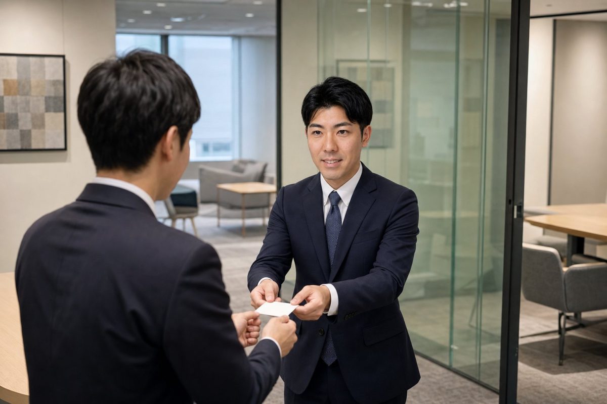 名刺交換をするビジネスマン