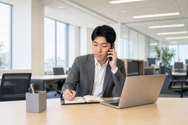 電話でアポイントを調整する男性