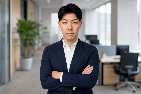 腕組みして笑顔を見せるビジネスマン