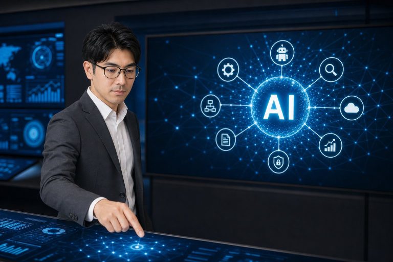 AIコマンドセンターに立つ男性