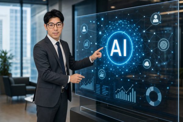 AI分析画面を読み解く男性
