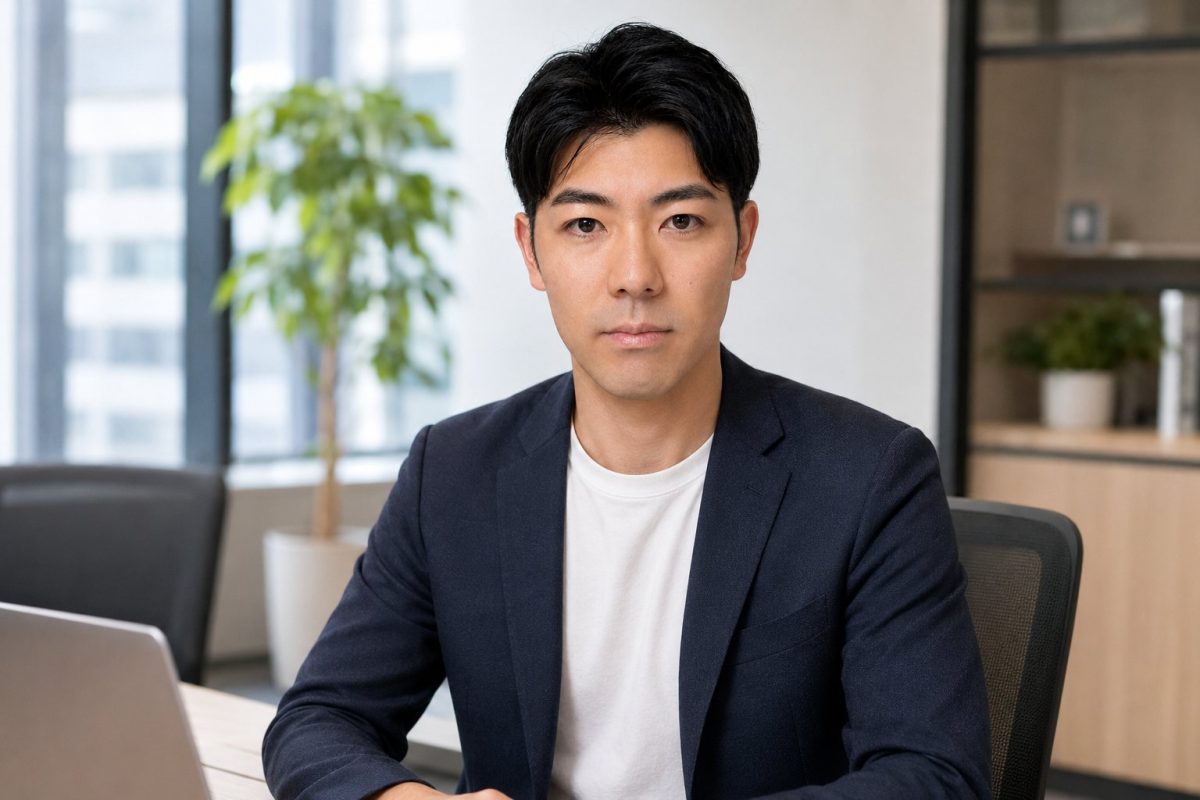 真剣な表情でデスクワークする男性