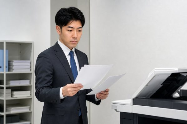 プリンターで書類を確認する男性