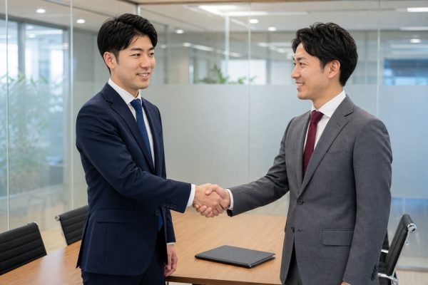 合意に至り顧客と握手するビジネスマン