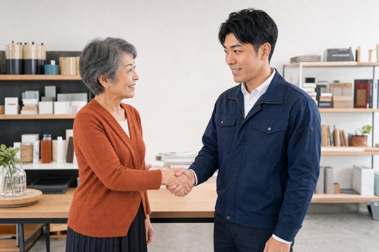女性経営者と握手する男性