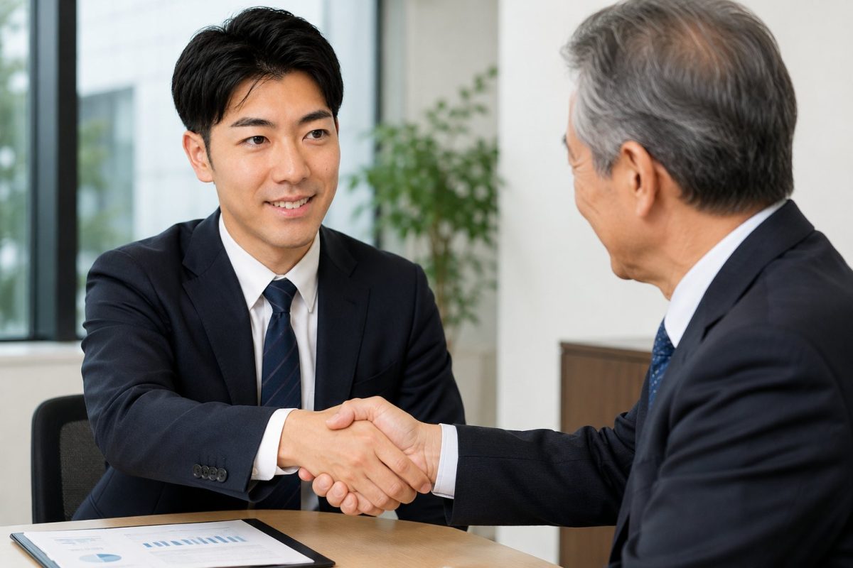 契約締結の握手をする男性