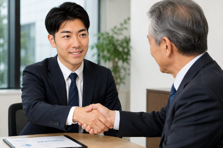 契約締結の握手をする男性