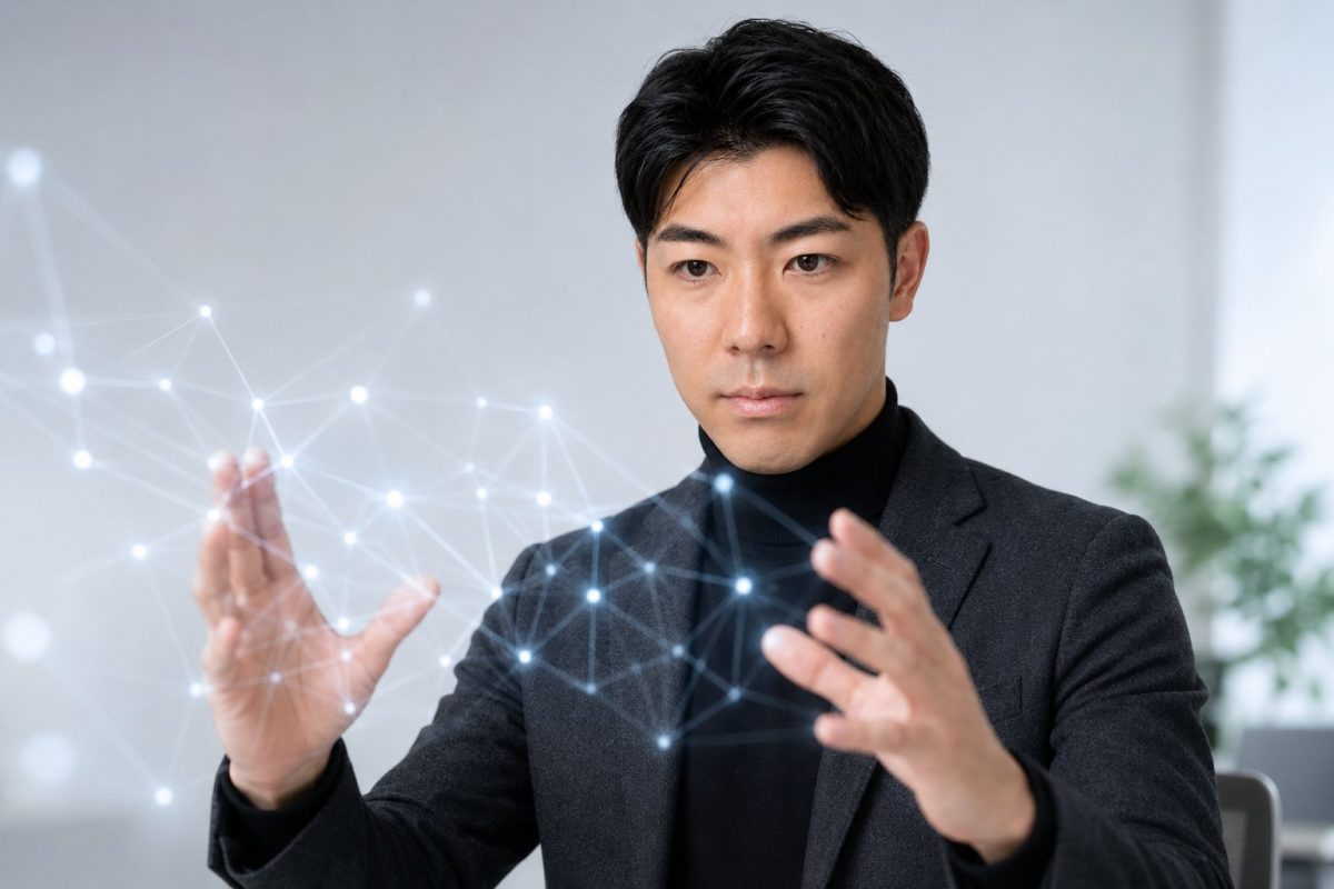 ネットワークの光を操作する男性