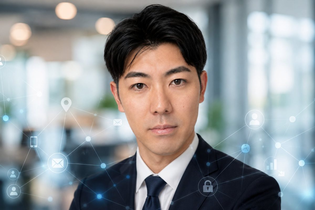 ネットワークに囲まれたビジネスマン