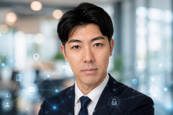 ネットワークに囲まれたビジネスマン