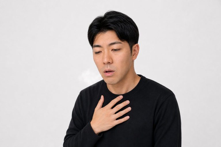 ため息をつく男性(白背景)