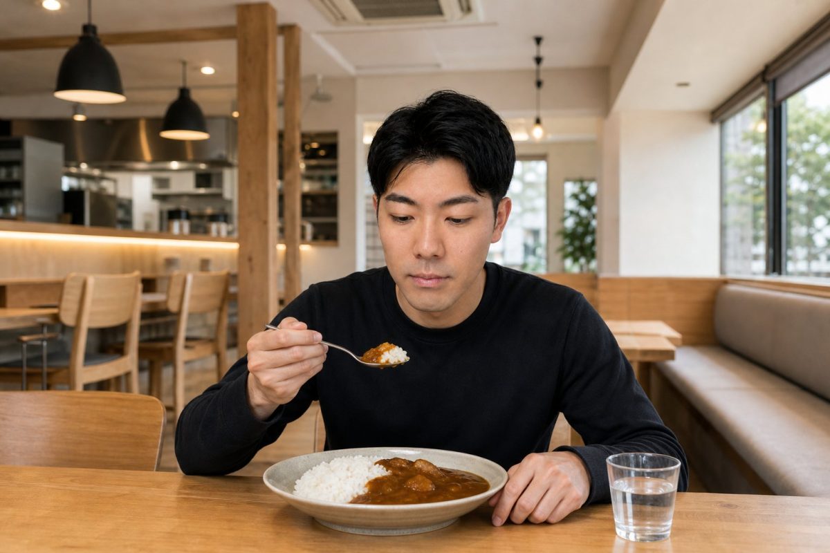 カレーライスを食べる男性