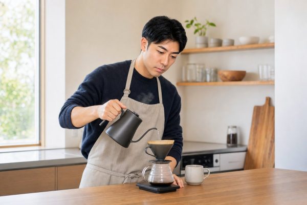 ハンドドリップでコーヒーを淹れる男性