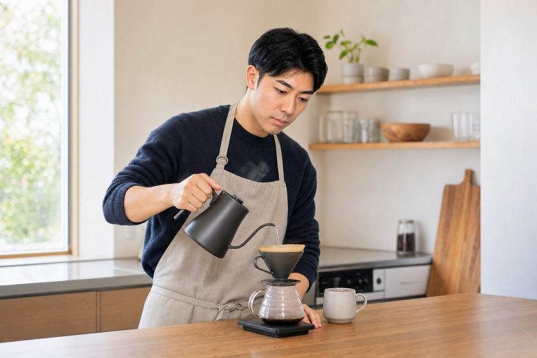 ハンドドリップでコーヒーを淹れる男性