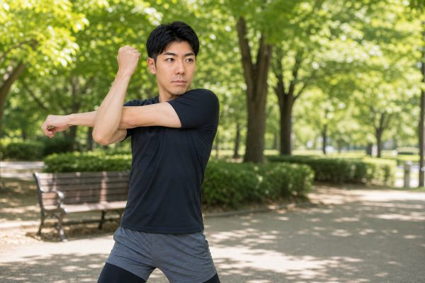 公園でストレッチする男性