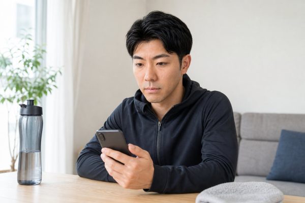 健康管理アプリを確認する男性