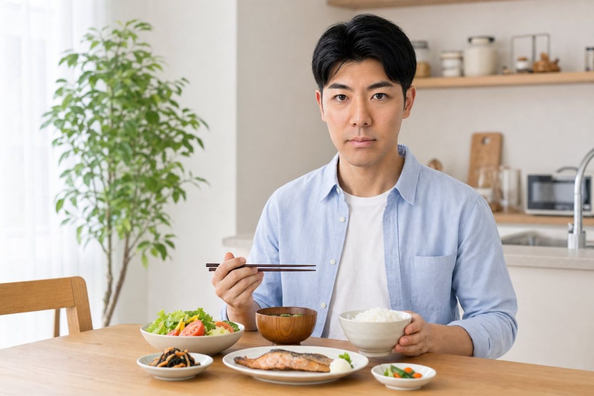 栄養バランスの良い食事をとる男性