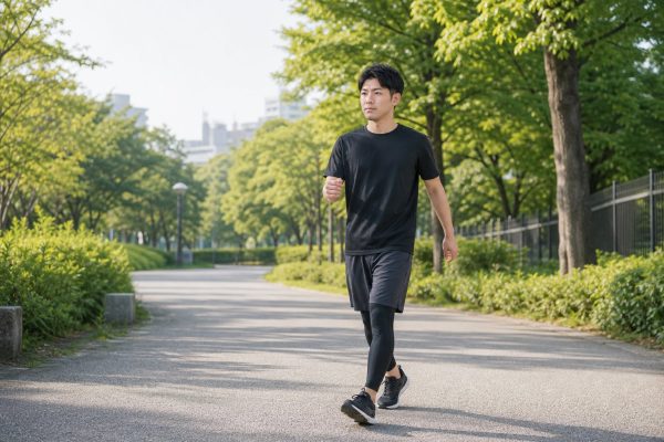 公園をウォーキングする男性