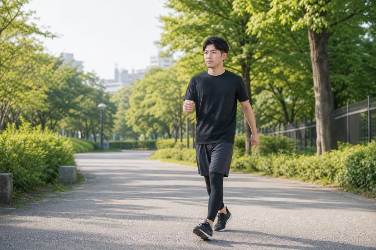 公園をウォーキングする男性