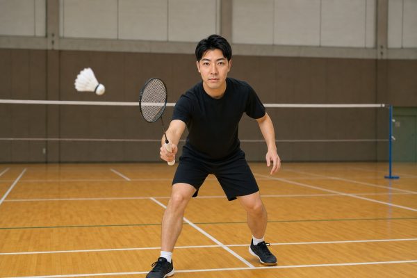 バドミントンをする男性