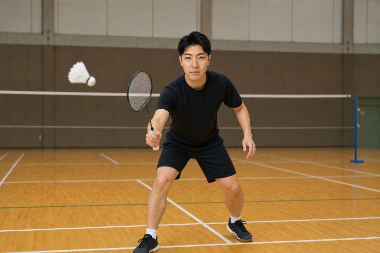 バドミントンをする男性