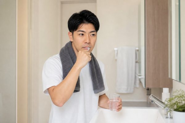 歯を磨いて一日を始める男性