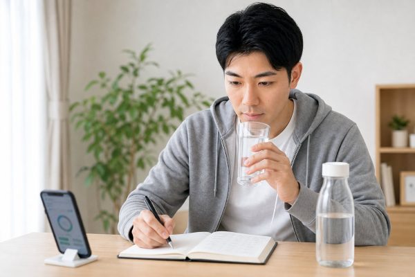 健康習慣を日記につける男性