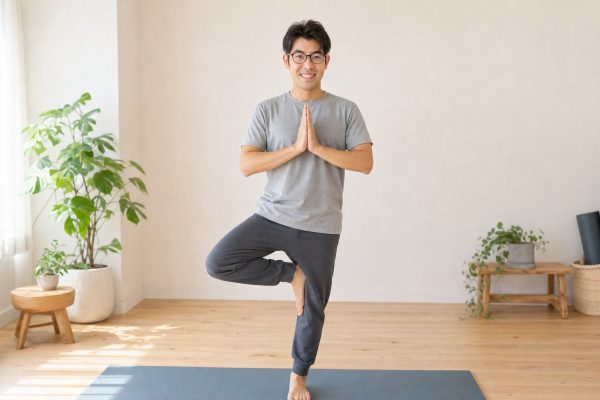ヨガでバランスをとる男性