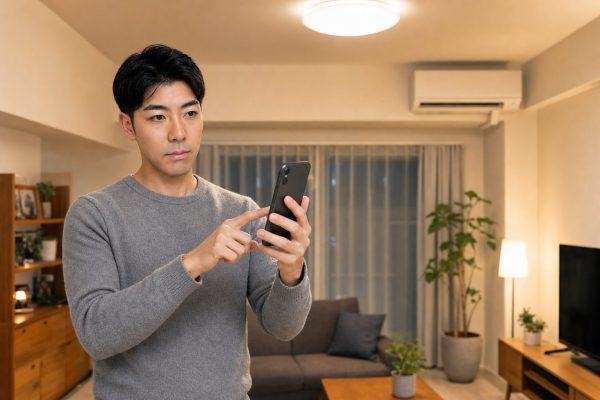 スマートホームを操作する男性