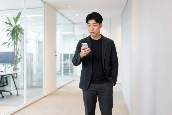 スマホの通知に驚く男性