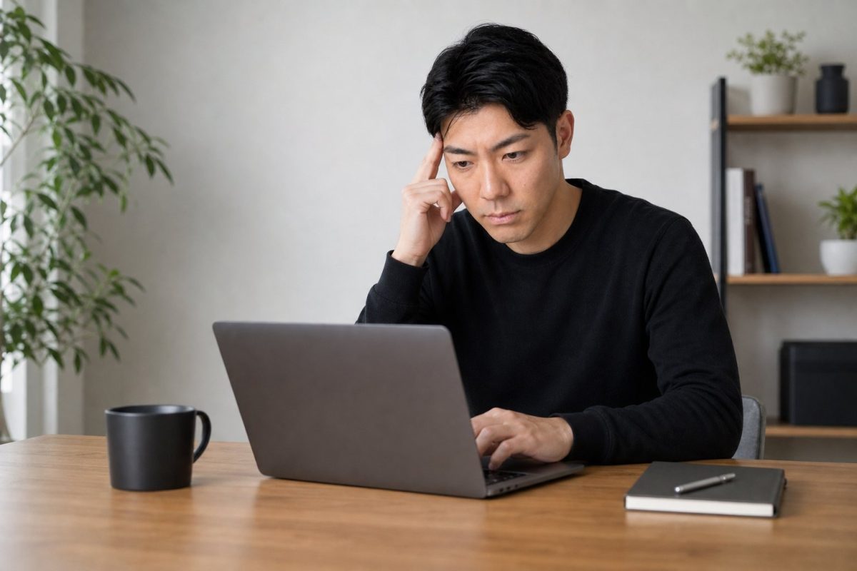 パスワード入力に手こずる男性