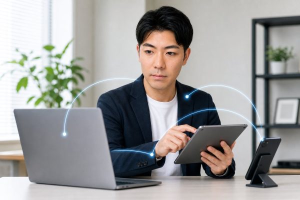 複数デバイスを同期して使う男性