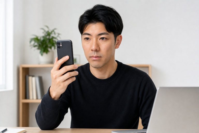 スマホの顔認証でログインする男性