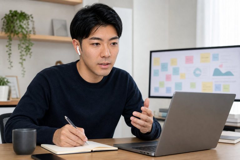 オンラインでアイデアボードを共有する男性