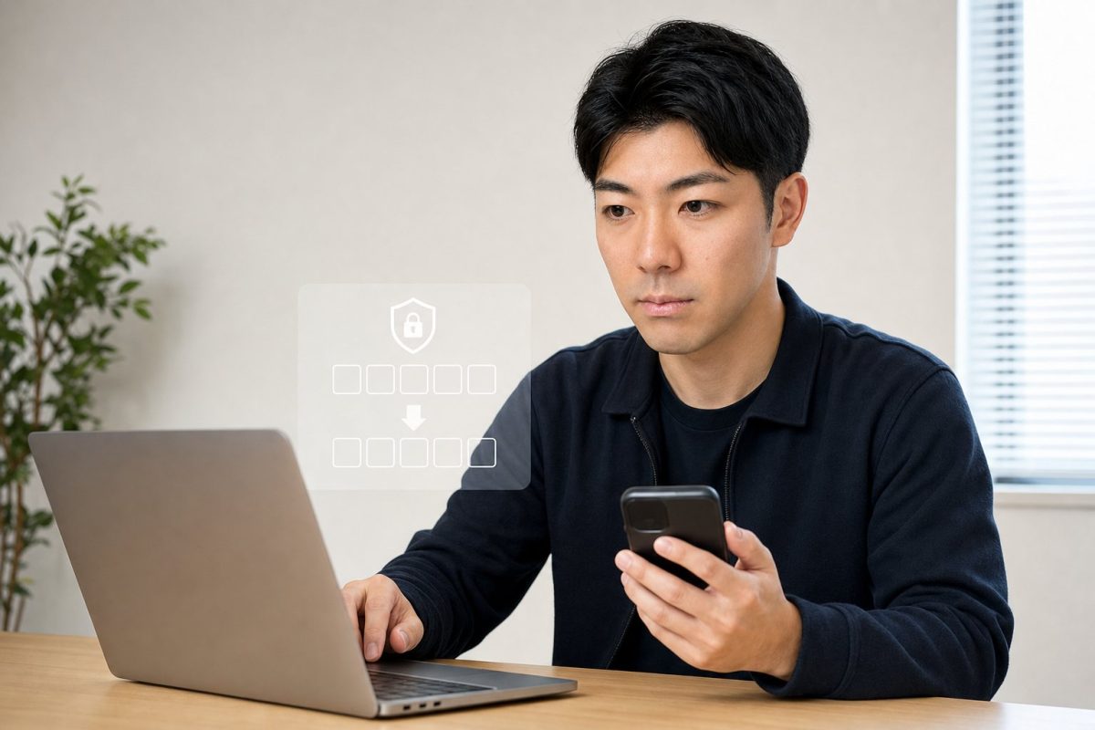 二段階認証でログインする男性