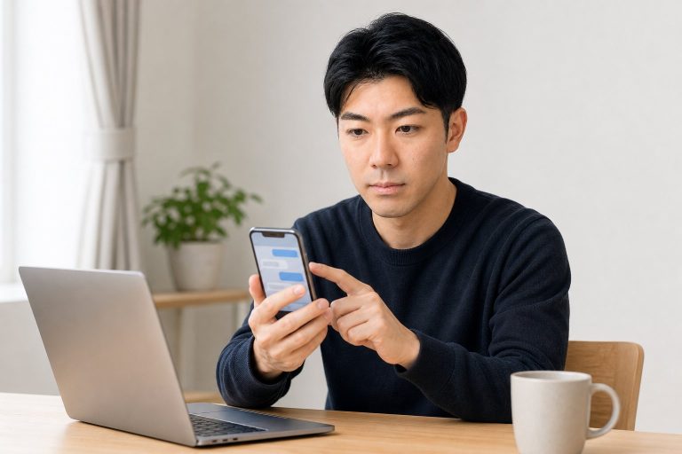 スマホでAIチャットに相談する男性