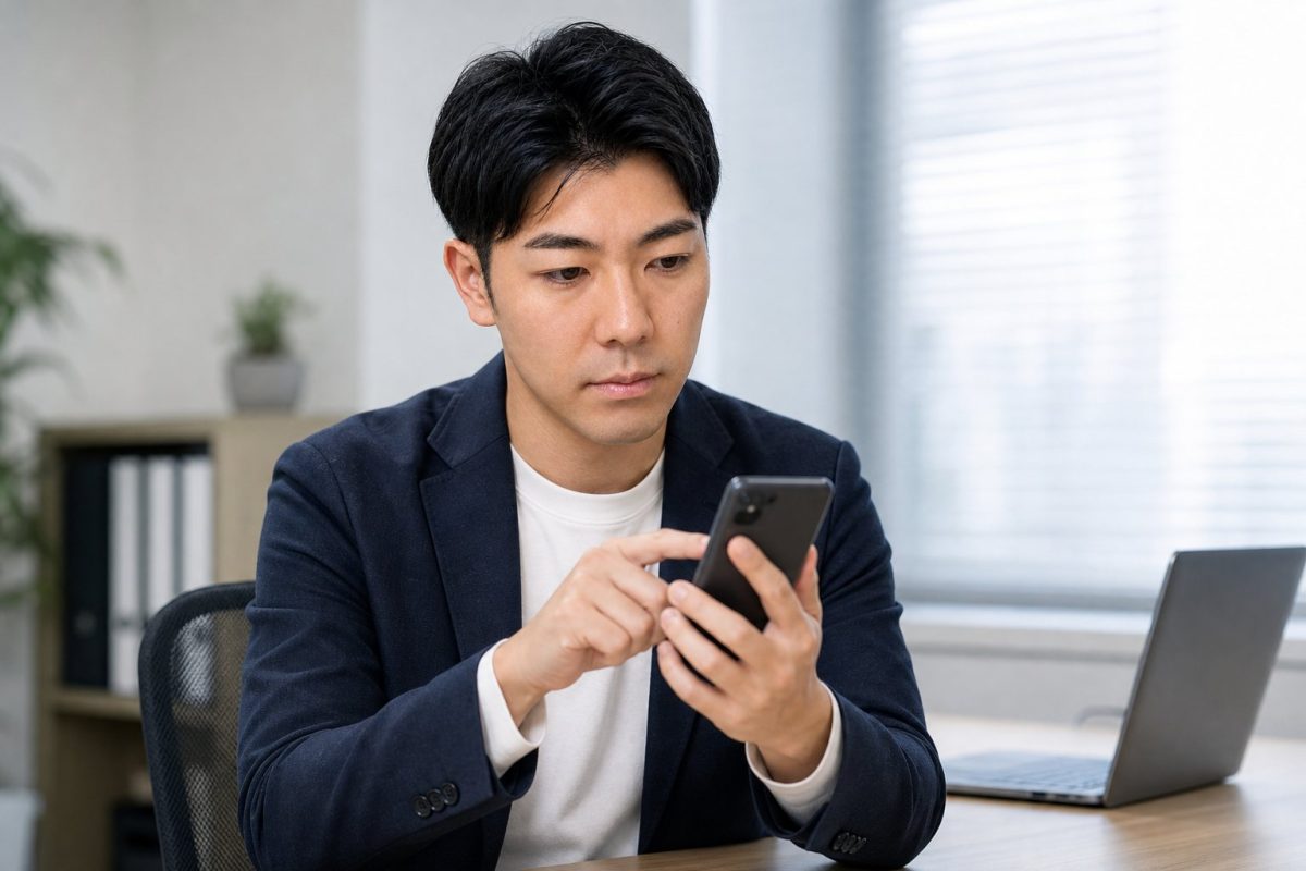 スマホのプライバシー設定を見直す男性