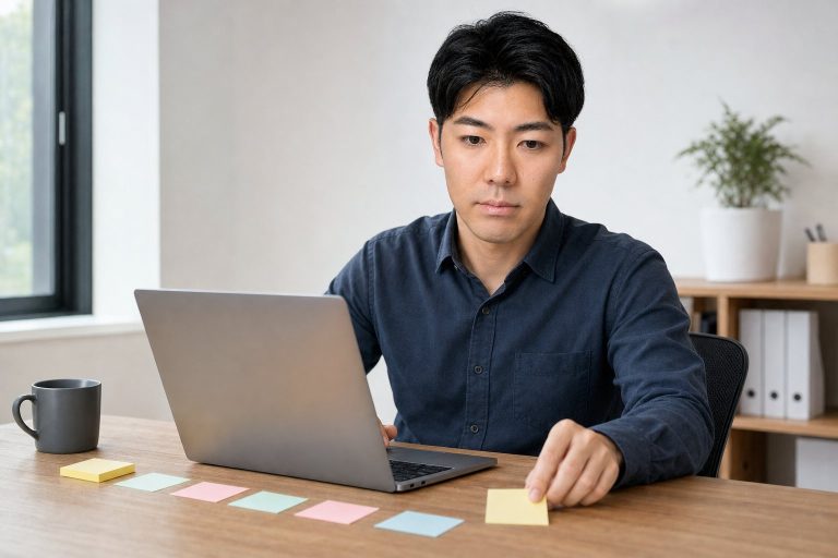 ノーコードの業務フローを整理する男性