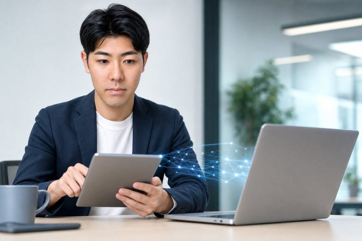 書類をネットワークで共有する男性