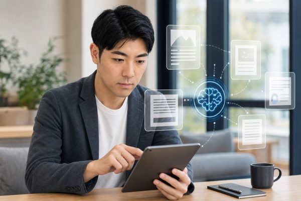 AIで資料を要約する男性