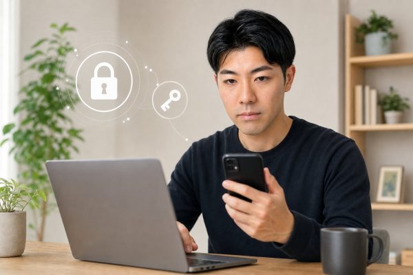 パスワード管理アプリでログインする男性
