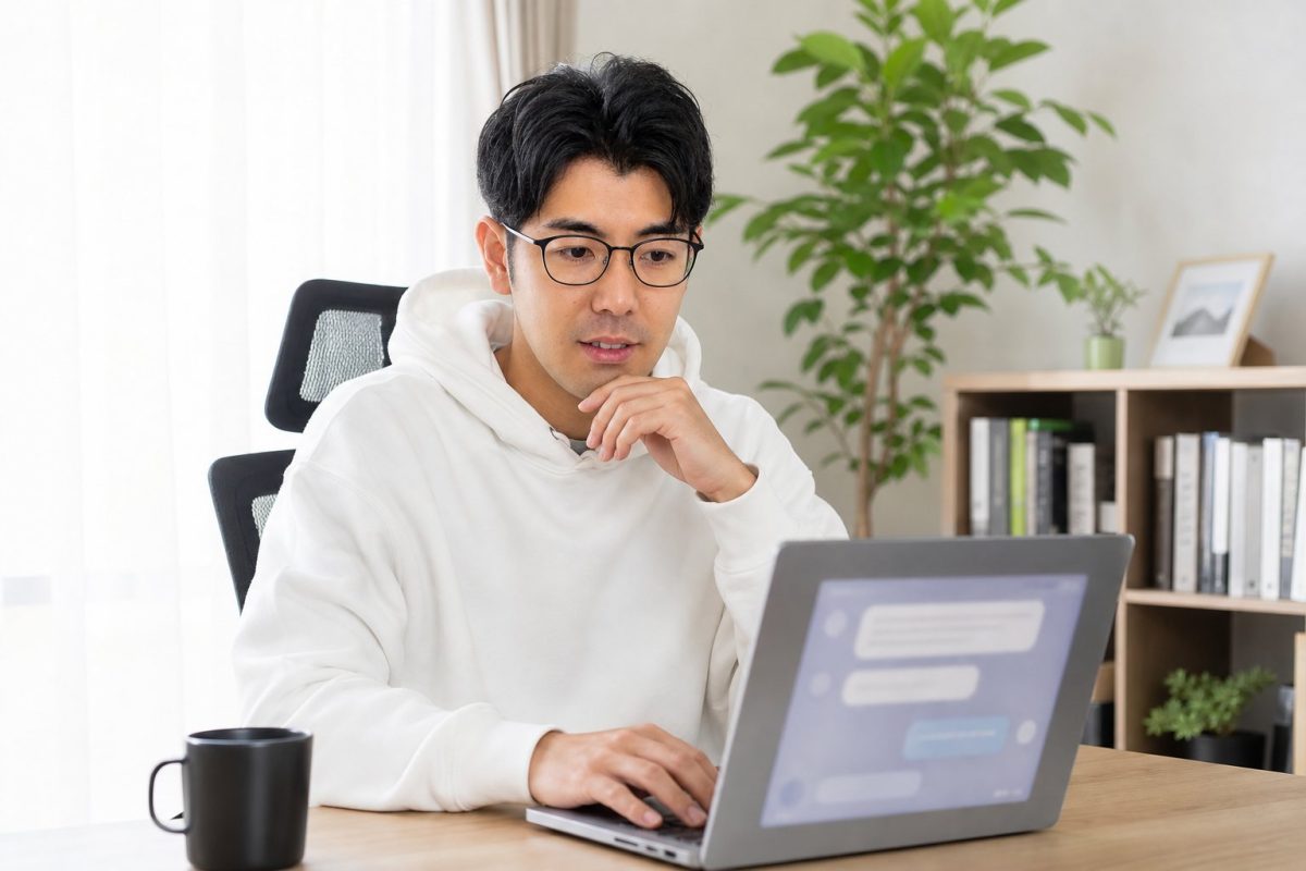 AIチャットで調べ物をする男性