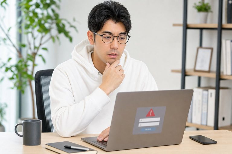 ログインエラーに戸惑う男性