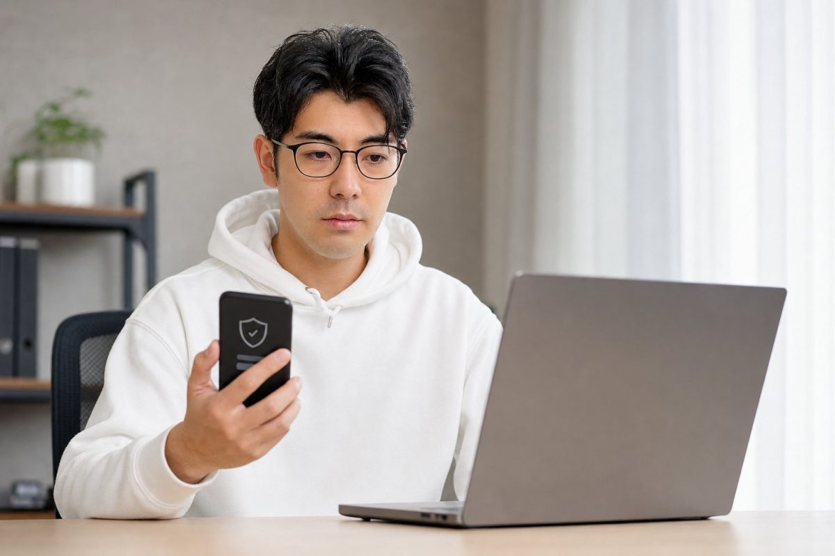安全にログイン設定をする男性