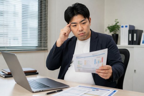健康診断の結果に悩む男性